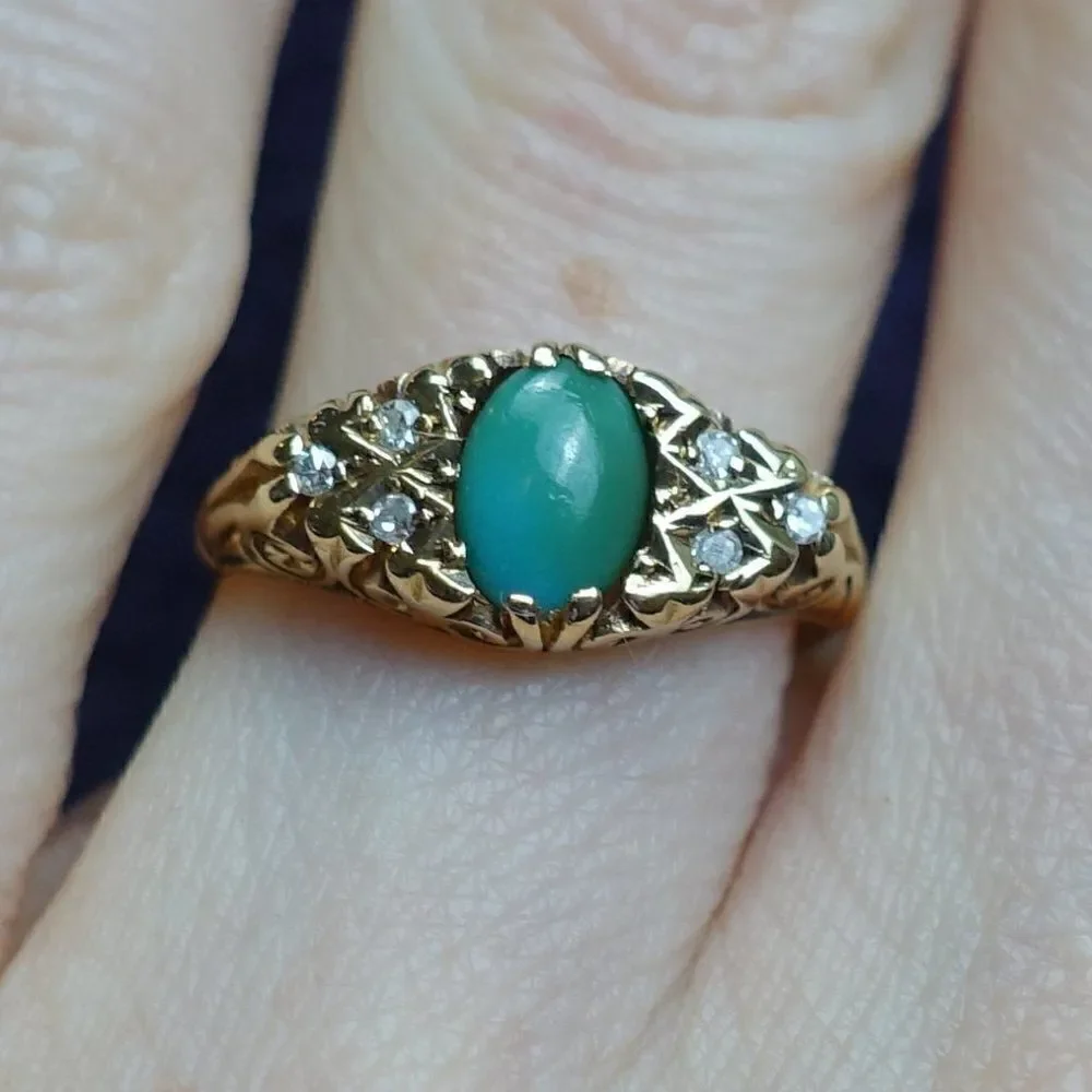 chrysoprase cabochon in 9K yellow gold - Picture 1 of 4